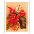 thumbnail image 1 of Red and White Anthuriums Flowers - Vintage Hawaiian Airbrush Art by Frank Oda (Hale Pua Studio) c.1940s - Fine Art Matte Paper Print (Unframed) 11x14in, 1 of 4