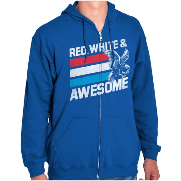 Red White Awesome American Patriot Unisex Fleece Graphic Zip Up Hoodie Brisco Brands 3X