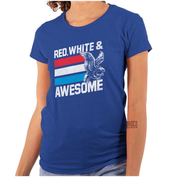 Red White Awesome American Patriot Womens Slim Fit Graphic Tee Brisco Brands M