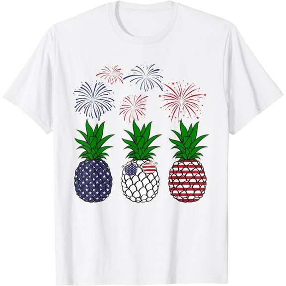 Red White BLue Pineapple USA Flag Firework 4th Of July Shirt