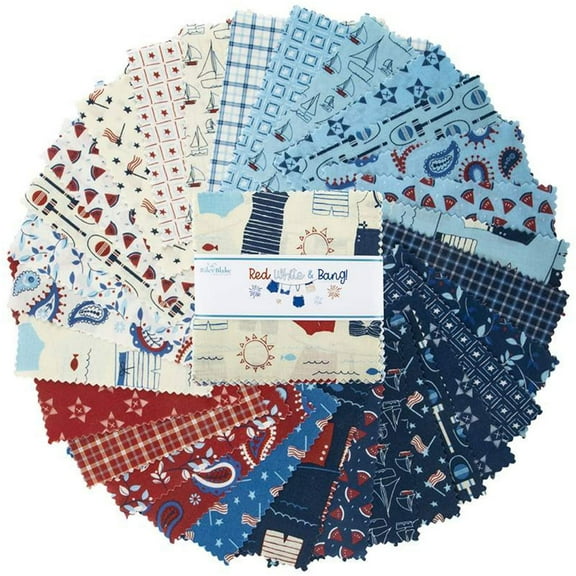 Red White & Bang Riley Blake Stacker by Sandy Gervais; 42 - 5" Precut Fabric Quilt Squares