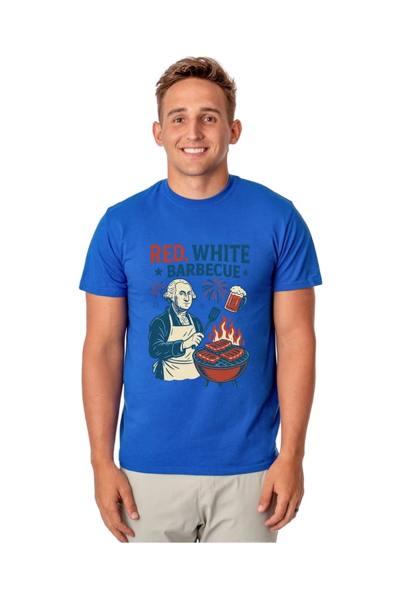 Red White Barbeque Men's George Washington Grill Master 4th of July BBQ Short-Sleeve Funny T-Shirt