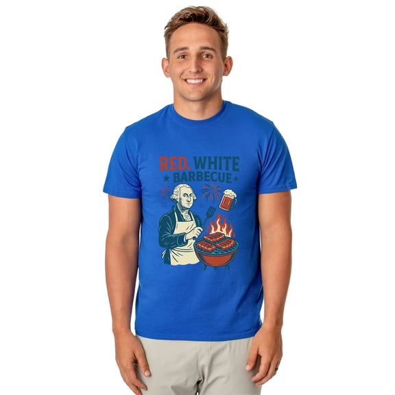 Red White Barbeque Men's George Washington Grill Master 4th of July BBQ Short-Sleeve Funny T-Shirt