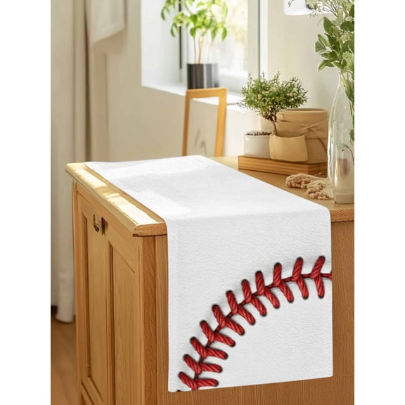 Red White Baseball Stitching Texture Table Runner 36 Inches Long,Kitchen Dining Tablerunners Sport Theme Linen Table Runners Dresser Scarves for Home Dinner Wedding Holiday Party Decor