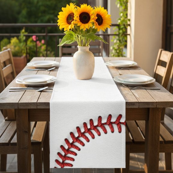 Red White Baseball Stitching Texture Table Runner 72 Inches Long,Kitchen Dining Tablerunners Sport Theme Linen Table Runners Dresser Scarves for Home Dinner Wedding Holiday Party Decor