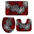 thumbnail image 1 of Red White Bath Mat 3 Piece Bathroom Rug Set, Abstract Black Chrysanthemum Flower Floral Non Slip Bath Rug Contour Mat and Toilet Lid Cover, Absorbent Shower Mats Soft Bath Rugs and Mats Sets, 1 of 8