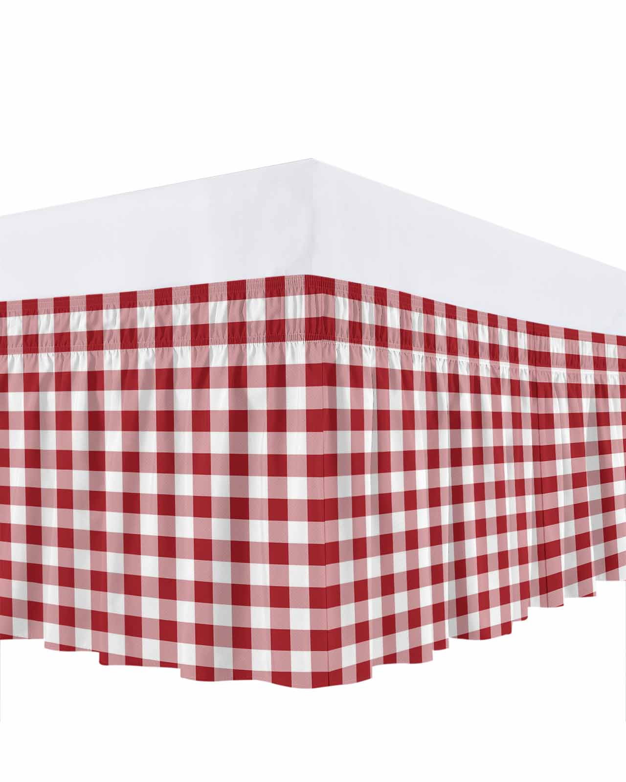 Red White Bed Skirt Buffalo Plaid Bed Skirts Queen Size 16 Inch Drop, Wrap Around Dust Ruffle&nbsp;Bedskirt with Adjustable Elastic Belt for Queen Size Beds