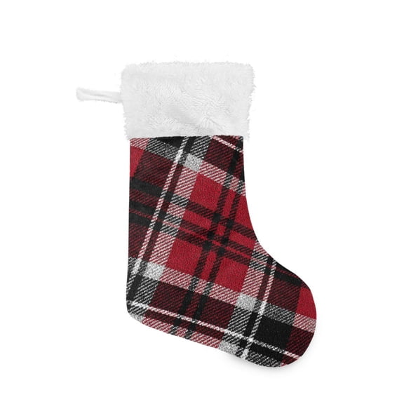 Red White Black Plaids Christmas Stockings Large Capacity 18 inch Gift Bag with Hook Xmas Holiday Decor 1 Pack