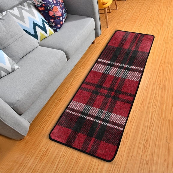 Red White Black Plaids Long Floor Mat Runner Rug Area Mat Noise Reduction Water Absorbent Non-Slip 72" x 24"