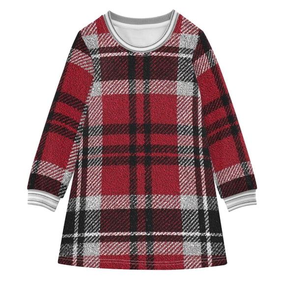 Red White Black Plaids Long-sleeved Dress A-line One-Piece Dress for 2-8 Years Casual Party 5-6Y