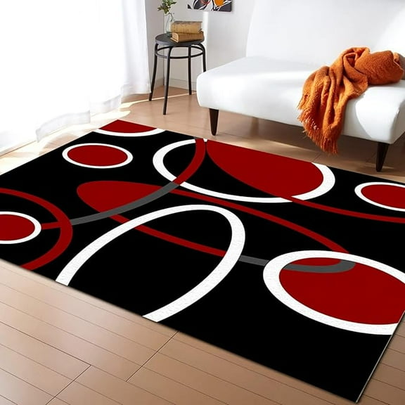 Red White Black Square Geometric Circle Area Rug, Modern Abstract Art Line Rugs For Room Sofa Living Room Mat Bedroom Home Decor Floor Mats Carpet 2 x 3ft