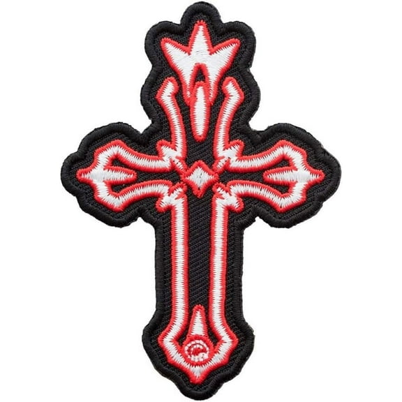 Red White & Black Tribal Cross Patch, Religious Cross Patches