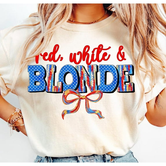 Red White Blonde Girl T-Shirt – Sassy Blonde Pride Tee for Independence Day, USA Themed