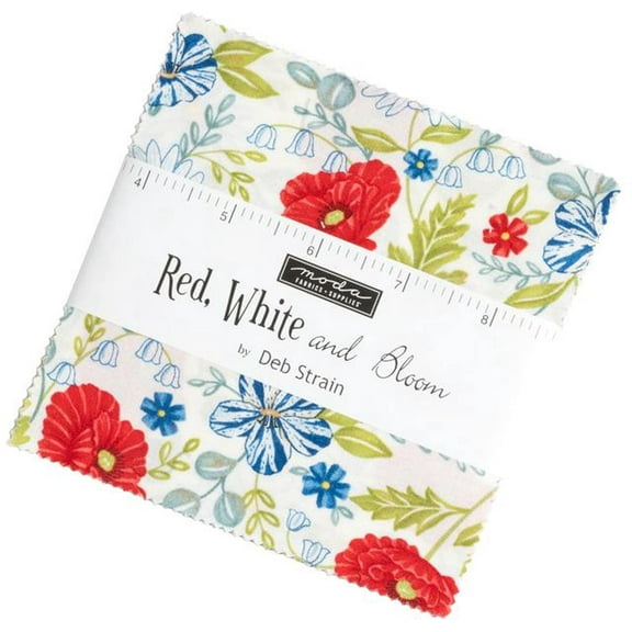 Red White & Bloom Charm Pack by Deb Strain; 42 - 5" Precut Fabric Quilt Squares