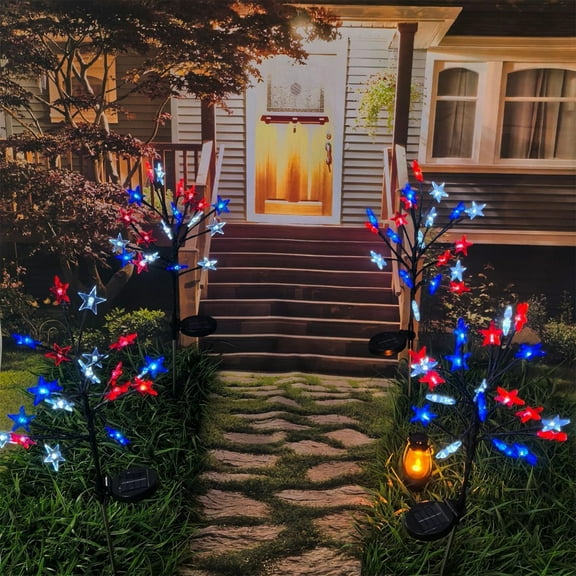 Red White Blue 5-Pointed Star Stake Lights for Independence Day - Outdoor Garden Lawn Decor, Patriotic String Lights for Festive Atmosphere, Summer Nights & Holiday Gatherings