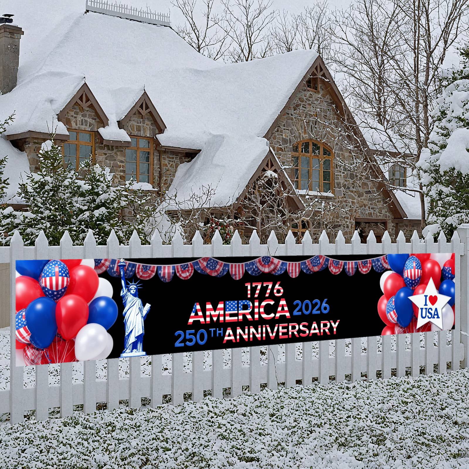 Red White Blue America 250th Anniversary Banner Statue of Liberty US ...