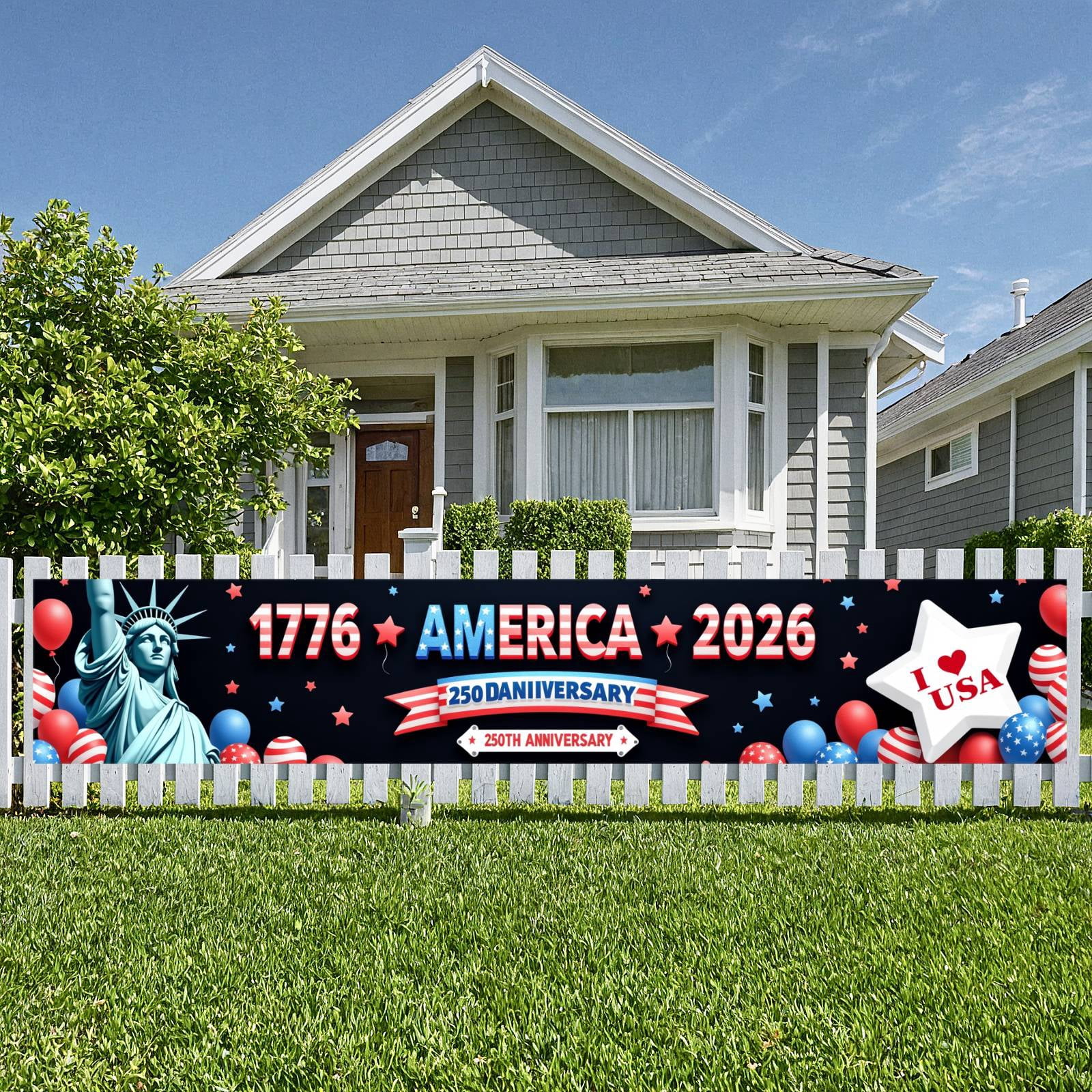 Red White Blue America 250th Anniversary Banner Statue of Liberty US ...