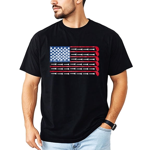 Red White & Blue American Flag Golf Shirt for Men Patriotic USA Flag Tee for Golfer Black Shirt Adult Small
