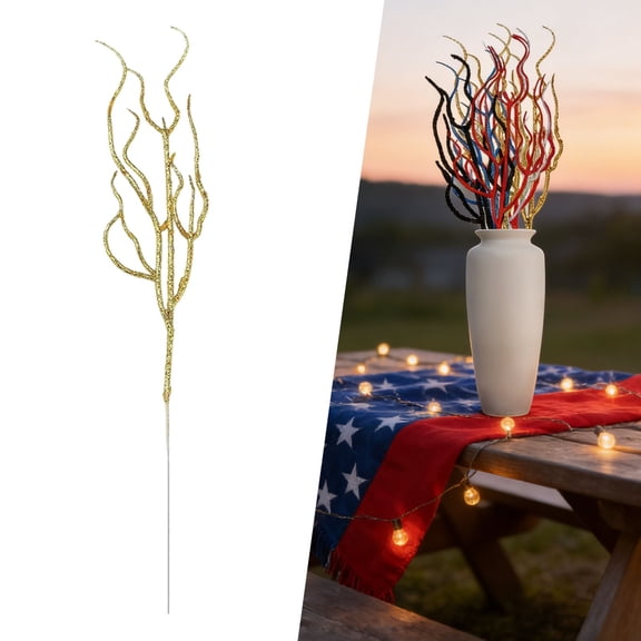 Red White and Blue Artificial Flowers Glitter Patriotic Artificial Berry Picks 13.4 Inch Curly Tall Red White and Blue Tree Filler Branches 4Th of July Decorations for Vase Filler Twigs for Holiday