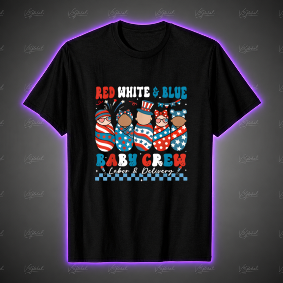 Red White Blue Baby Crew Labor Delivery Nurse 4th of July Nursing Unisex T-Shirt, S-5XL