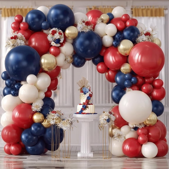 Red White and Blue Balloons Arch Kit - 124 PCs Double Stuffed Red Navy Blue Sand White Gold Latex Balloons for 4th of July Veterans Day Birthday Party Decorations