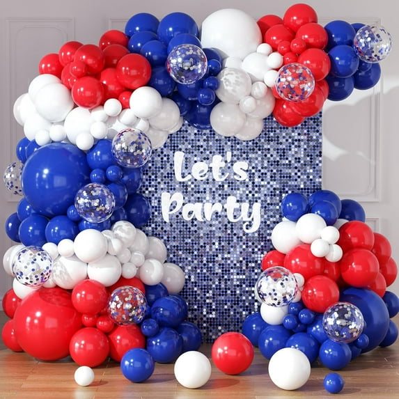 Red White and Blue Balloons Garland Arch Kit 164pcs Balloons Different Sizes 5 10 12 18inch with Confetti Balloons for Labor Day 4th of July Baseball Birthday Party Decorations
