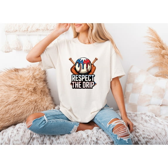 Red White Blue Baseball Ice Cream Drip USA Patriotic 4th July Sport T-Shirt