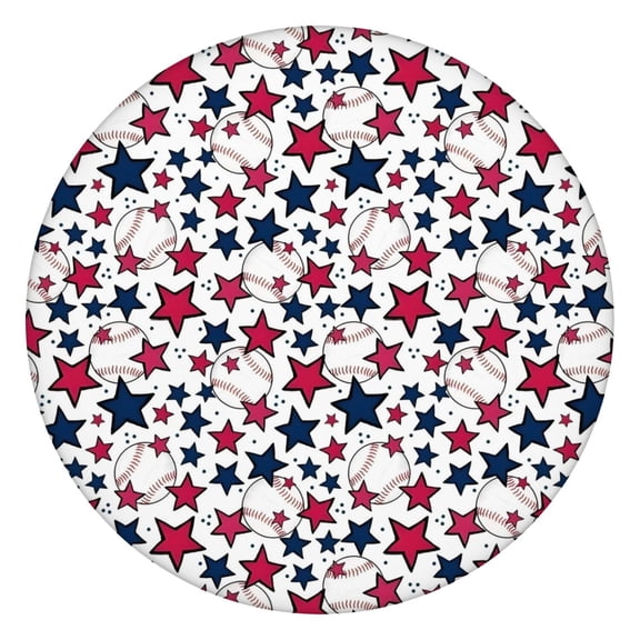 Red White Blue Baseballs and Stars Pattern Round Fitted Tablecloth with Elastic Edge,Dining Table Cover Waterproof,Outdoor Round Tablecloth for Camping,Dining,Indoor and Outdoor