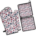 thumbnail image 1 of Red White Blue Baseballs and Stars Pattern Kitchen Oven Mitt and Pot Holder Sets 2 Pcs for Baking, Cooking and Grilling, Heat Resistant Up To 392 °F, 1 of 7