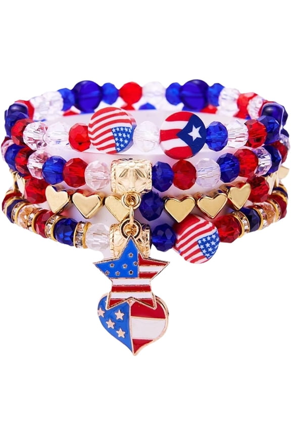 Red, White & Blue Beaded Stretch Bracelets American Flag USA Patriotic Accessories Stylish Patriotic Adornments