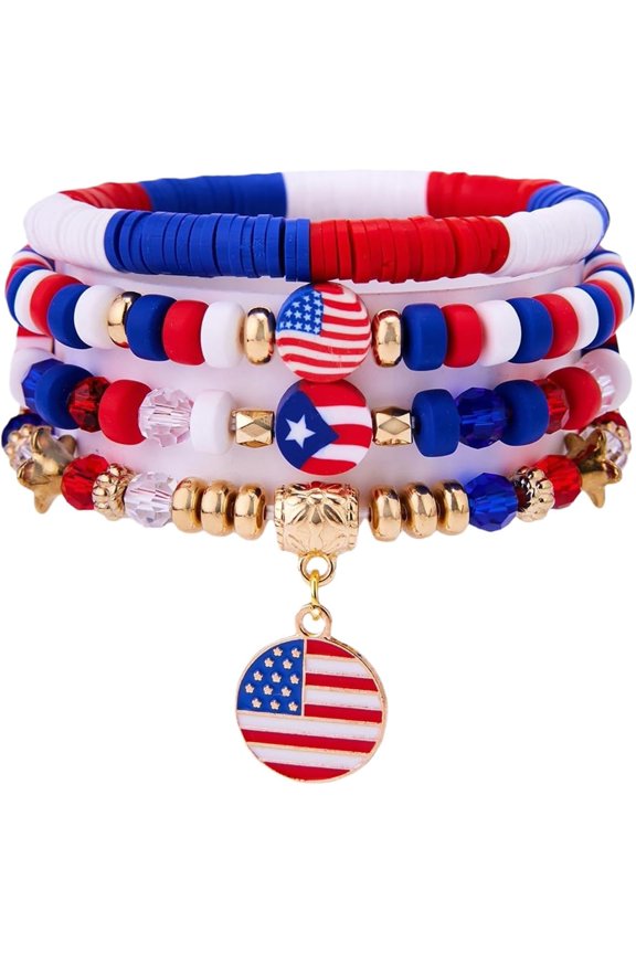 Red, White & Blue Beaded Stretch Bracelets American Flag USA Patriotic Accessories Stylish Patriotic Adornments