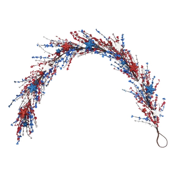 Red White Blue Berry Vine Garland - 4.9 Ft Patriotic Decor for 4th of July, Independence Day, and Memorial Day Celebrations - Stairs Fireplace Mantel Decor, Blue-2, 59.06 Inch
