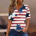 thumbnail image 1 of Red White and Blue Blouse for Women American Flag Shirts for Women Red White and Blue Womens Shirts Memorial Day Shirts Ladies Independence Day Printed Button V-Neck Top Shirt, 1 of 5
