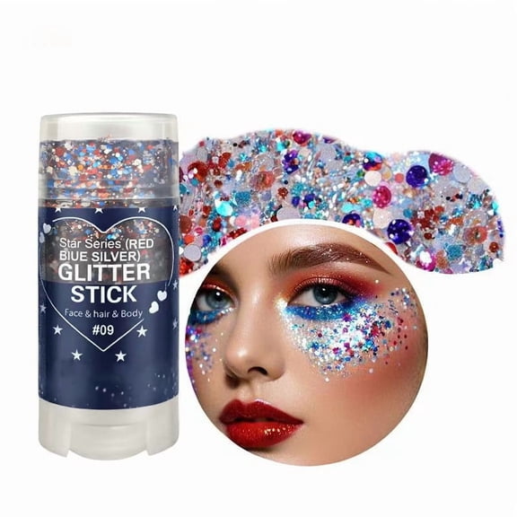 Red White Blue Body Glitter Stick Waterproof Long-Lasting Holographic Glitter Gel for Face Hair and Body, Patriotic 4th of July Makeup for Festivals Parties, Multi