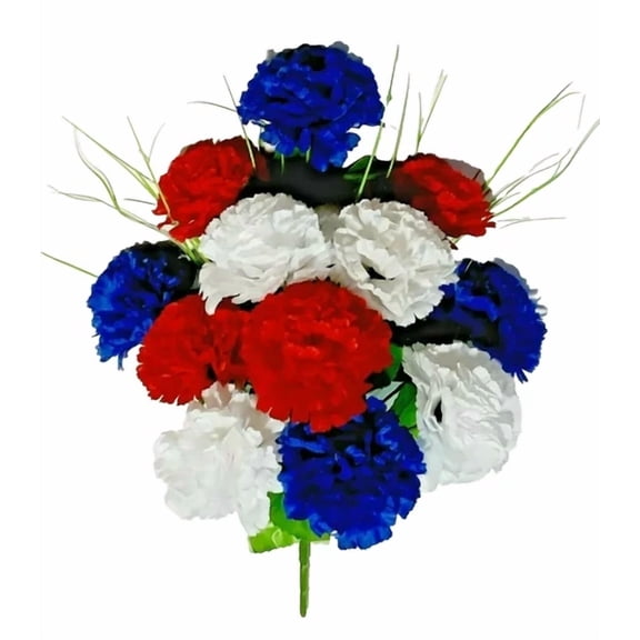Red White & Blue Carnation 17 Bush Usa Patriotic Holiday Silk Flower In/Outdoor
