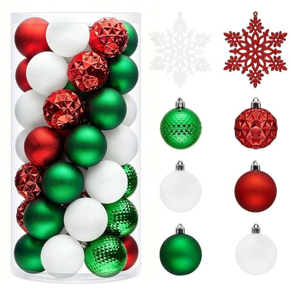 Red White Blue Christmas Ball Ornaments Set 50 Count 2.4 Inch Shatterproof Tree Decor