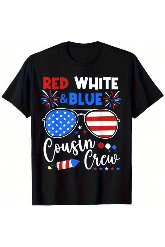 Red White & Blue Cousin Crew USA American Flag 4th Of July T-Shirt For Boys, T-Shirt for Kids Youth, 180gsm, 100% Cotton