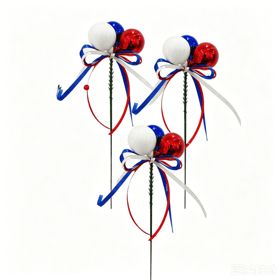 Red White and Blue Decor Picks, Independence Day Decorations, Fourth of July Table Decorations, 4Th of July Porch Decorations, 3 Pack 8 Inch Metallic Patriotic Ball Sprig Stems