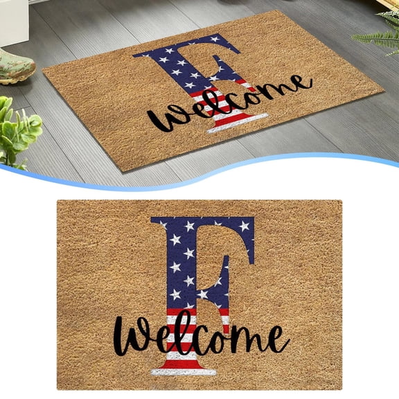 Red White and Blue Decorations 4Th of July Door Mat Patriotic Welcome Coir Doormat 250 Anniversary Front Door Rug A To Z 26 Letters Entryway Mat for 4Th of July Memorial Day Outdoor Porch Decor