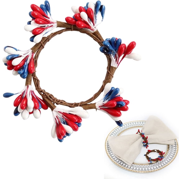 Red White and Blue Decorations Napkin Rings 1PCS 4Th of July Napkin Ring Holder Patriotic Napkin Rings Blue Red White Berry Napkin Buckle for Independence Day Dinning Table Parties Decoration