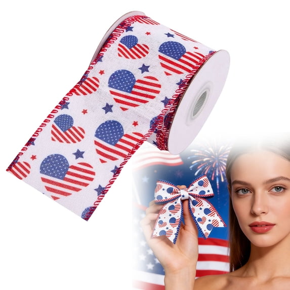 Red White and Blue Decorations Patriotic Wired Ribbon 5 Yards Total Red White Stripe & Plaid Ribbon for 4Th of July Decor Independence Day Memorial Day & America Anniversary Crafts