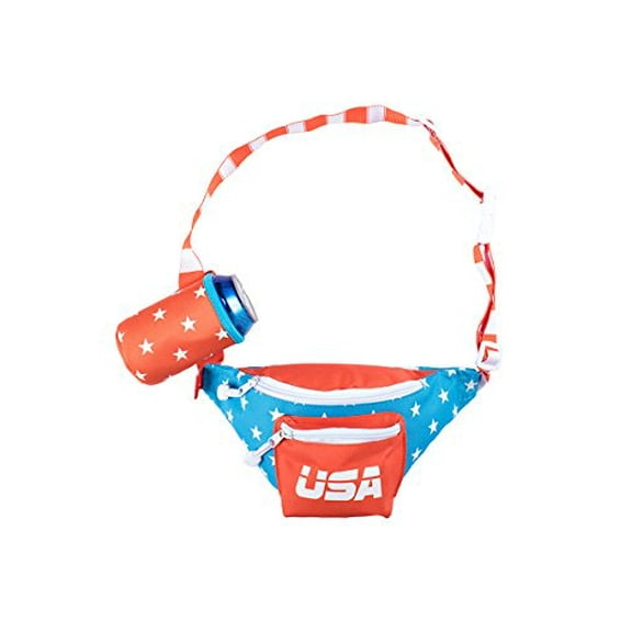Red White & Blue Dream Team USA Fanny Pack - American Flag Fanny Pack w/Drink Holder