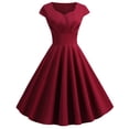 thumbnail image 1 of Red White And Blue Dress, 50S Prom Casual V Neck Short Sleeve Tunic Cocktail Knee Length Dress Petite Pants For Women Black Dress 2025 Party Womens Gothic Dress (XL, Wine) ZMTing, 1 of 4