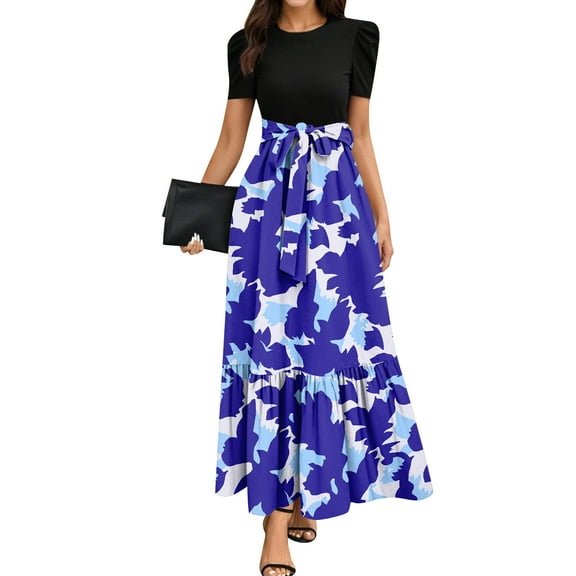 Red White And Blue Dress, T Shirt Casual Floral Wedding Guest High Waist Elegant Classy Flowy Long Dress 50S For Women Crochet Dresses Petite The Groom Dresses Romper Dresses (XXL, Dark Blue) ZMTing