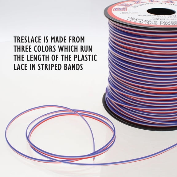 Rexlace Flat Plastic Lacing – Boondoggle String, Red / White / Blue, 0.092" W, 0.035” Thick, 100 Yd