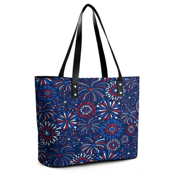 Red White & Blue Fireworks Woman Leather Handbags Large Tote Bag Fashion Portable Handbags With Zipper