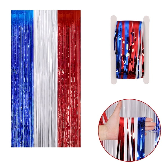Red White & Blue Foil Fringe Curtains 6 Pack - 6.56x3.28 Ft Patriotic Tinsel Streamers for 4th of July, Memorial Day Decorations, Photo Booth Backdrops & Party Wall Decor (Extra Large)