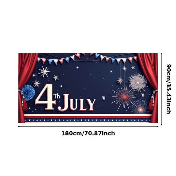 Red White Blue Fourth of July Celebration Banner Independence Day Patriotic Holiday Decor Fireworks Design for Outdoor Decoration Party Event