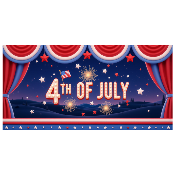 Red White Blue Fourth of July Celebration Banner Independence Day Patriotic Holiday Decor Fireworks Design for Outdoor Decoration Party Event