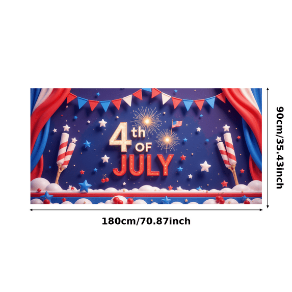Red White Blue Fourth of July Celebration Banner Independence Day Patriotic Holiday Decor Fireworks Design for Outdoor Decoration Party Event